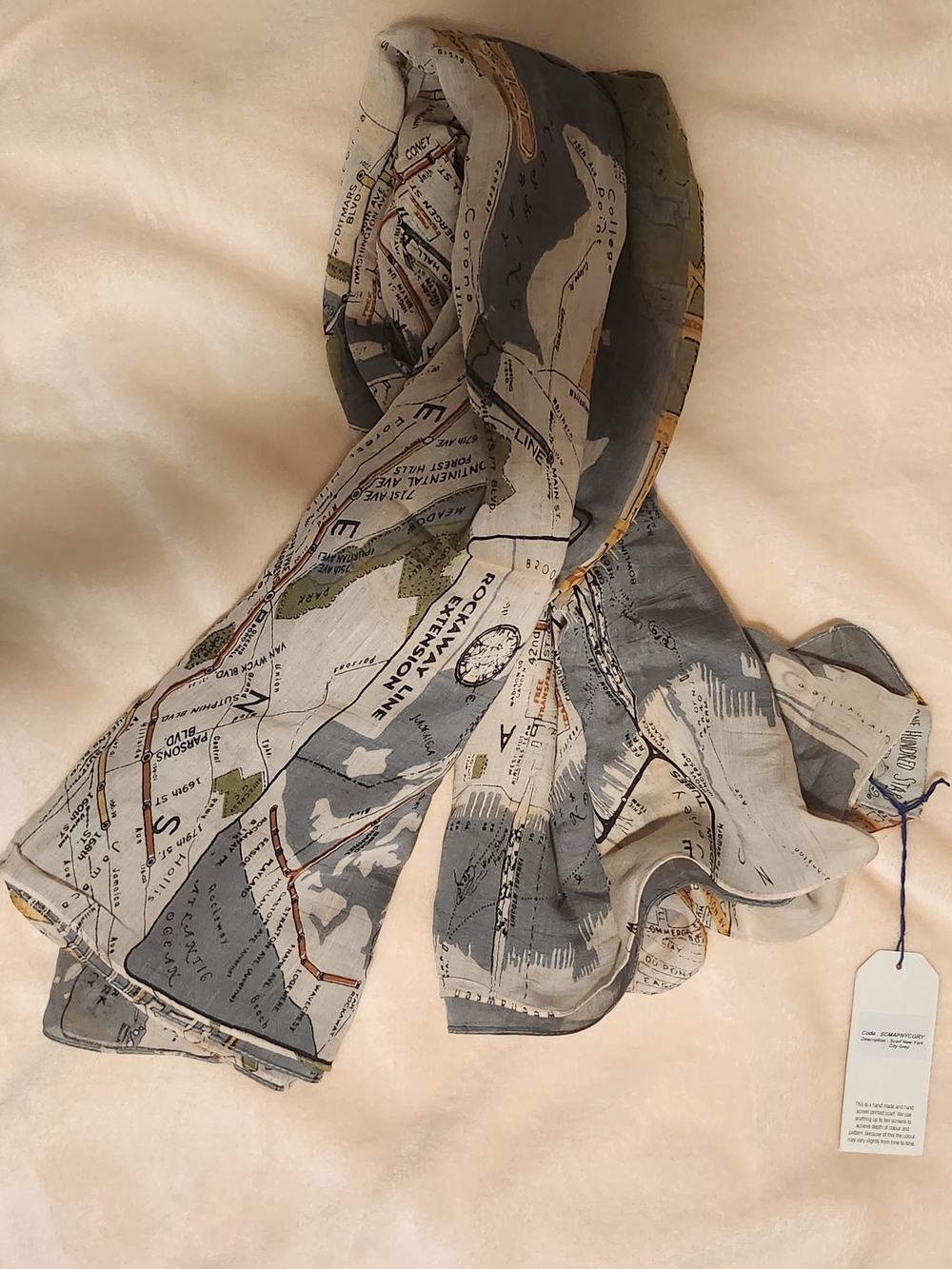 One Hundred Stars New York City Map Scarf Vintage Style Wrap - Picture 3 of 8